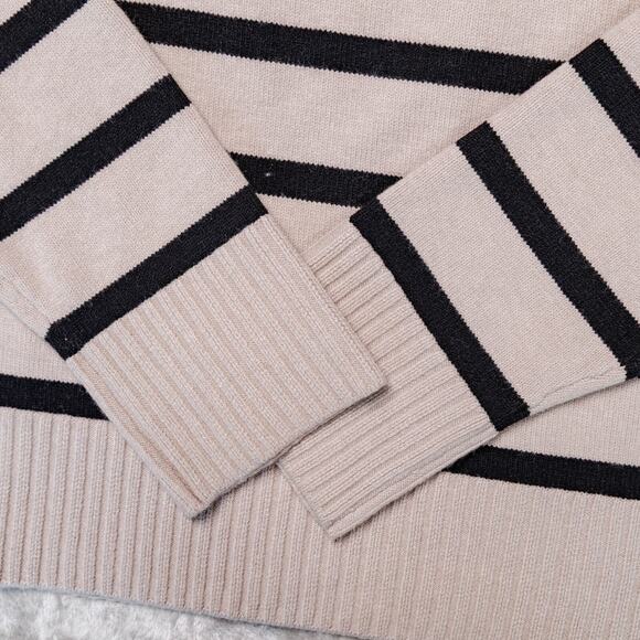 H&M Loose Fit Heather Tan Black Striped Crewneck Sweater Womens Size L - Picture 7 of 10